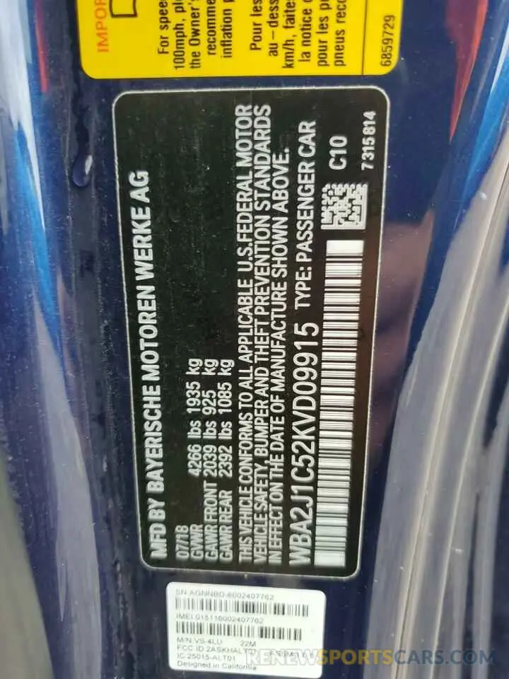12 Photograph of a damaged car WBA2J1C52KVD09915 BMW 2 SERIES 2019