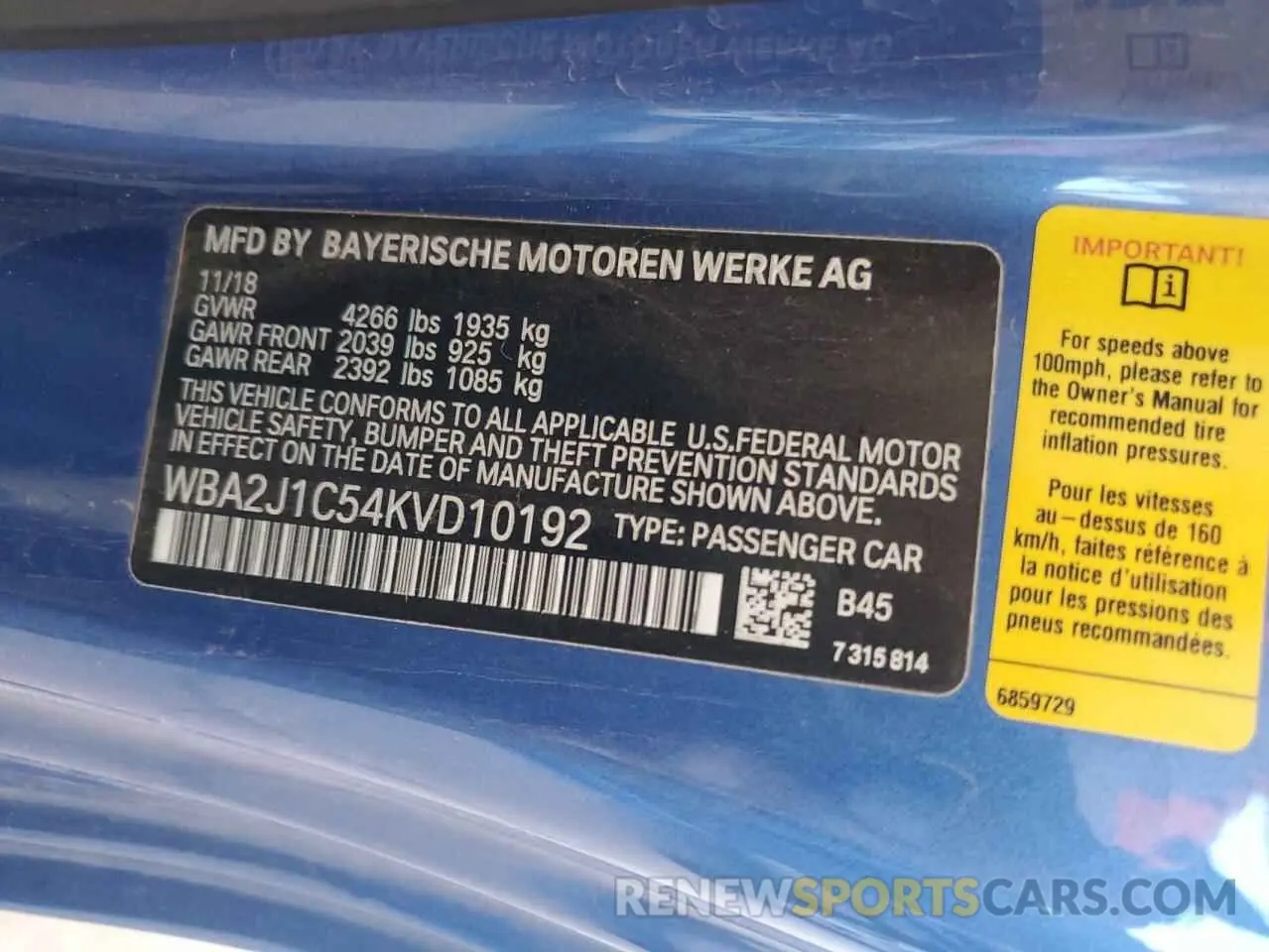 13 Photograph of a damaged car WBA2J1C54KVD10192 BMW 2 SERIES 2019