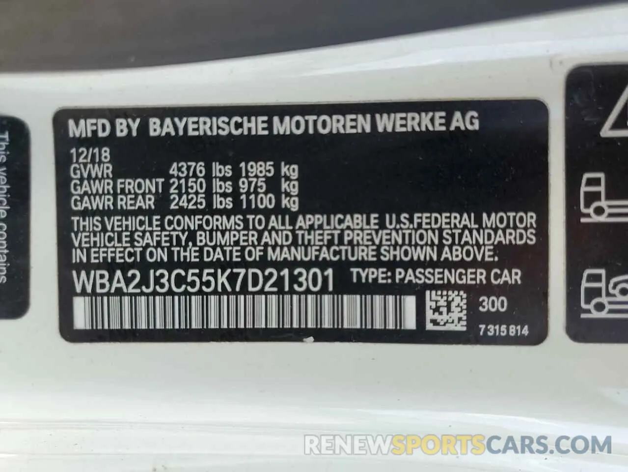 14 Photograph of a damaged car WBA2J3C55K7D21301 BMW 2 SERIES 2019