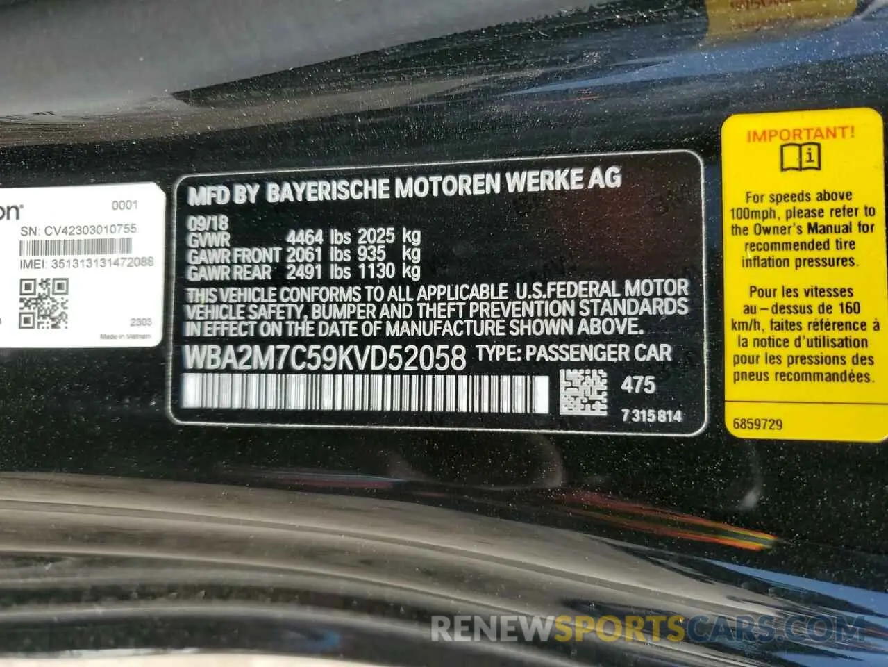 13 Photograph of a damaged car WBA2M7C59KVD52058 BMW 2 SERIES 2019