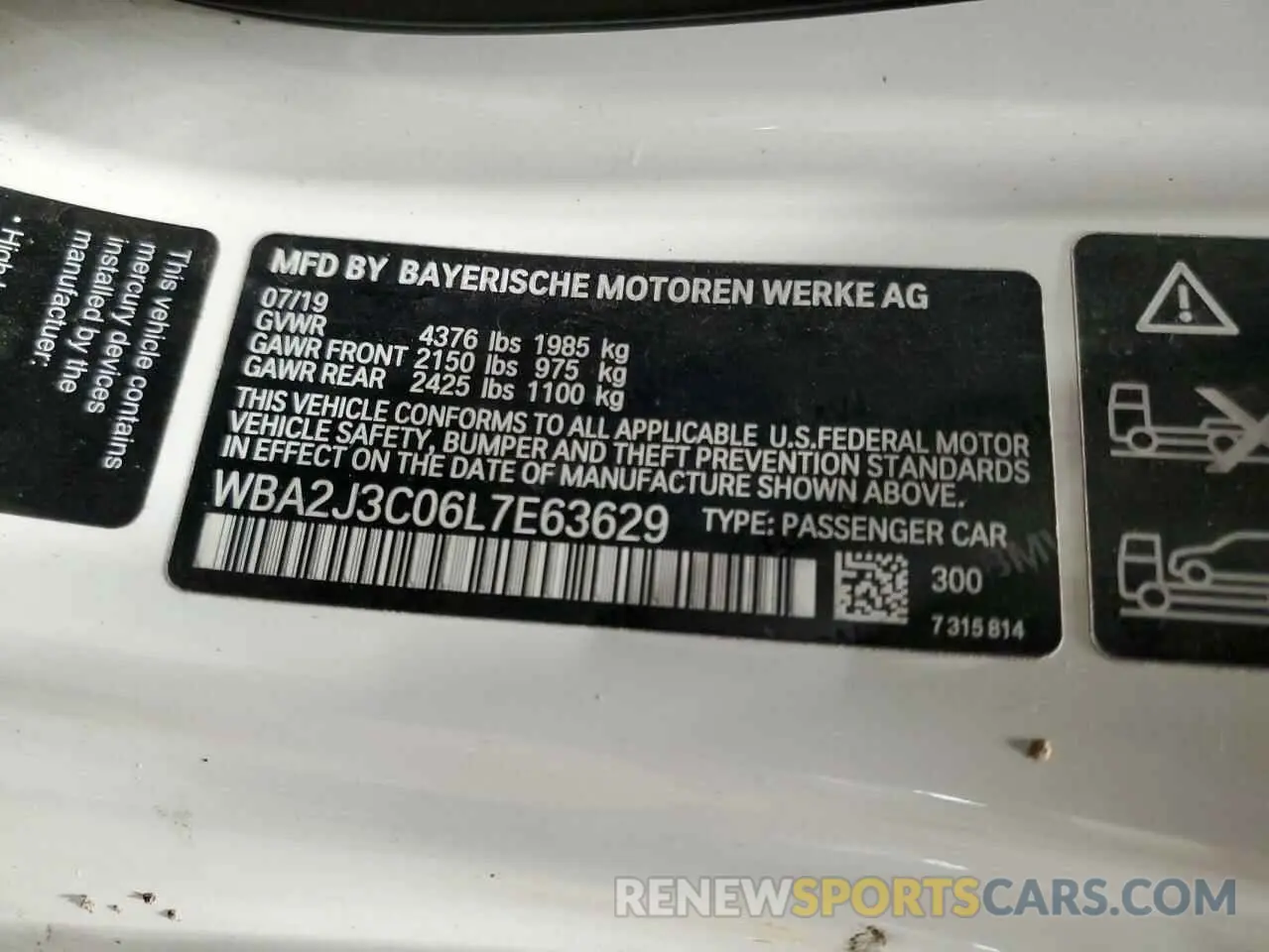 12 Photograph of a damaged car WBA2J3C06L7E63629 BMW 2 SERIES 2020