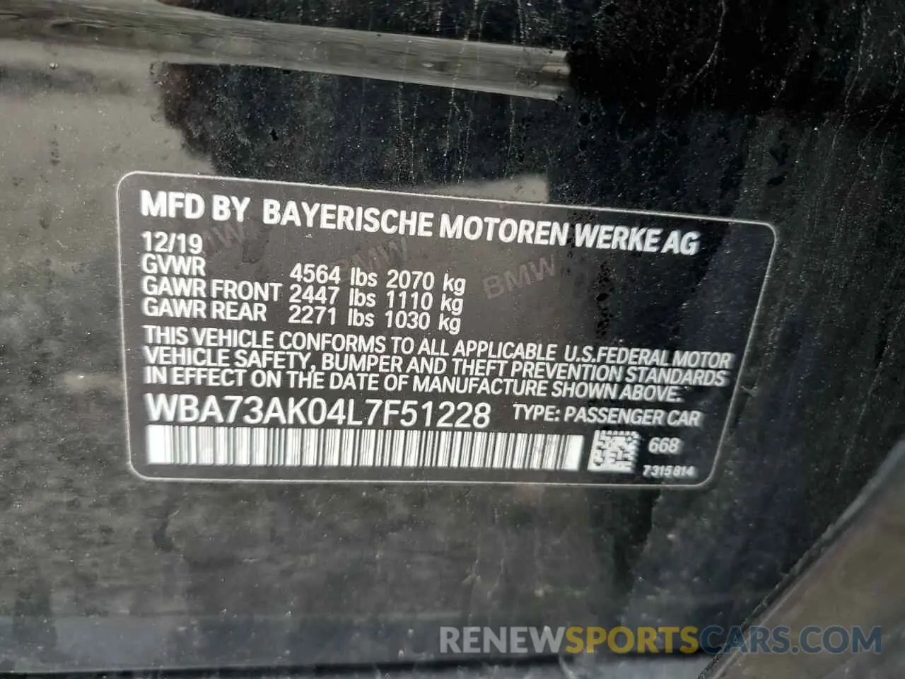 13 Photograph of a damaged car WBA73AK04L7F51228 BMW 2 SERIES 2020