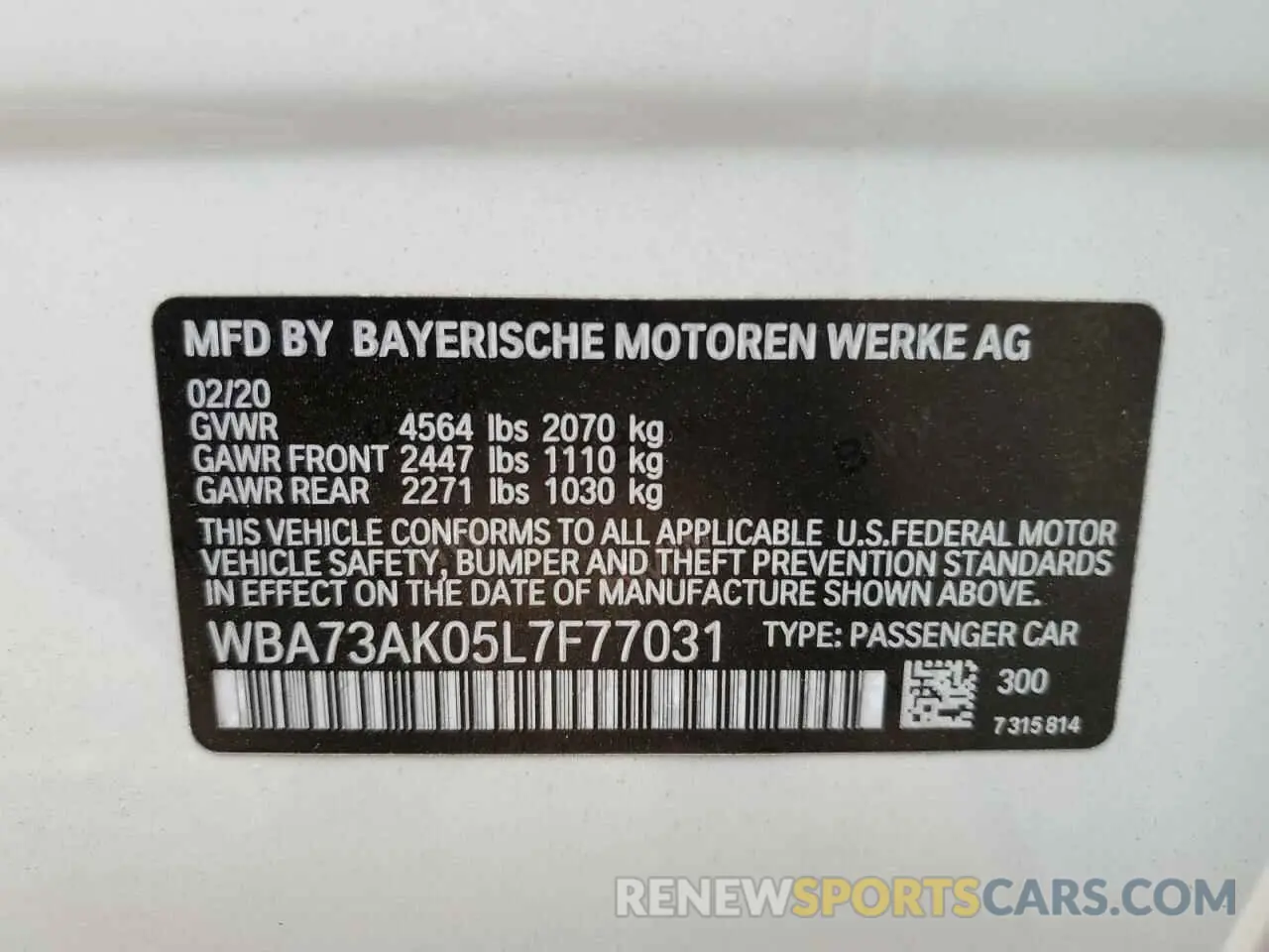 12 Photograph of a damaged car WBA73AK05L7F77031 BMW 2 SERIES 2020