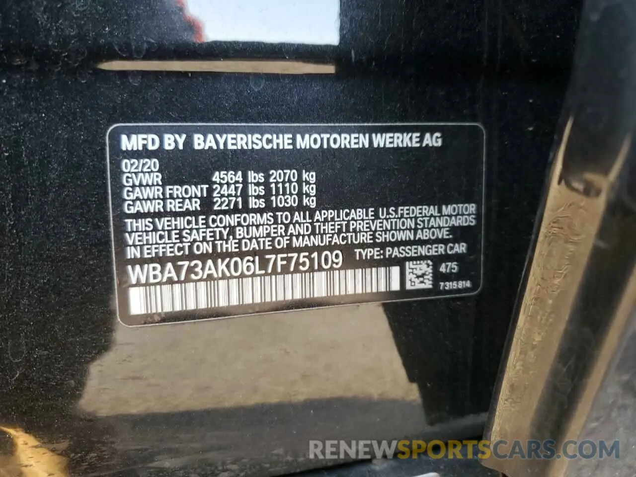 14 Photograph of a damaged car WBA73AK06L7F75109 BMW 2 SERIES 2020