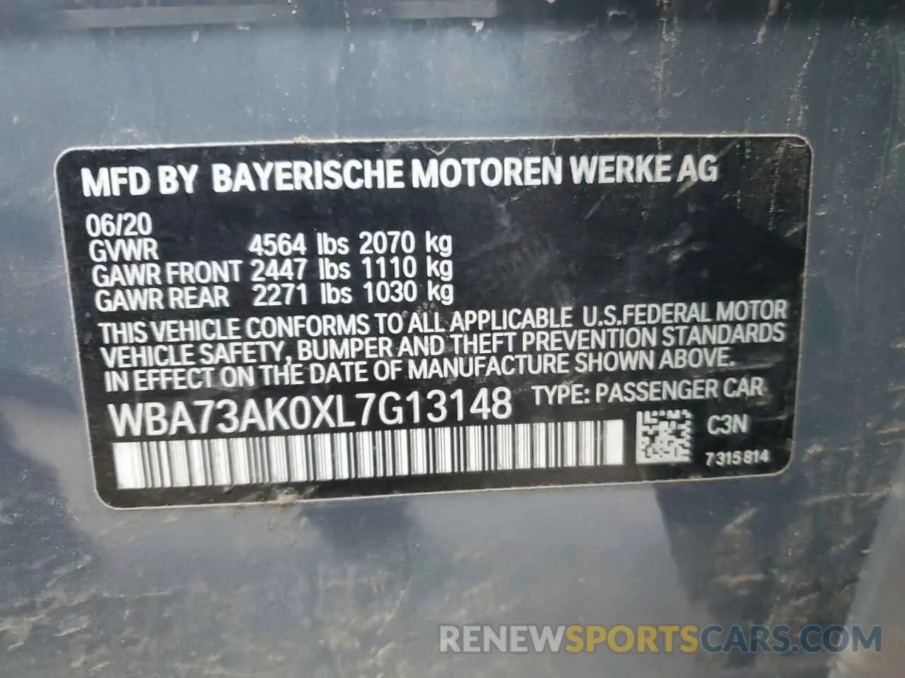12 Photograph of a damaged car WBA73AK0XL7G13148 BMW 2 SERIES 2020