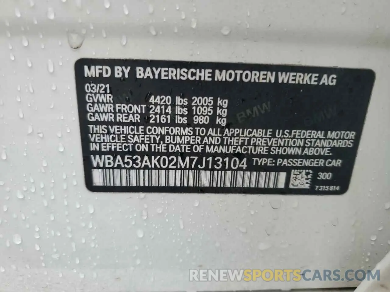 12 Photograph of a damaged car WBA53AK02M7J13104 BMW 2 SERIES 2021