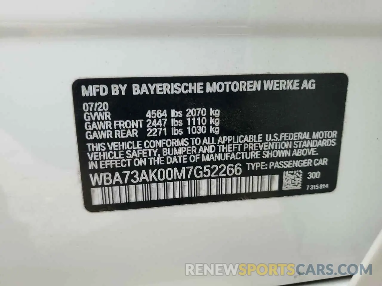 14 Photograph of a damaged car WBA73AK00M7G52266 BMW 2 SERIES 2021