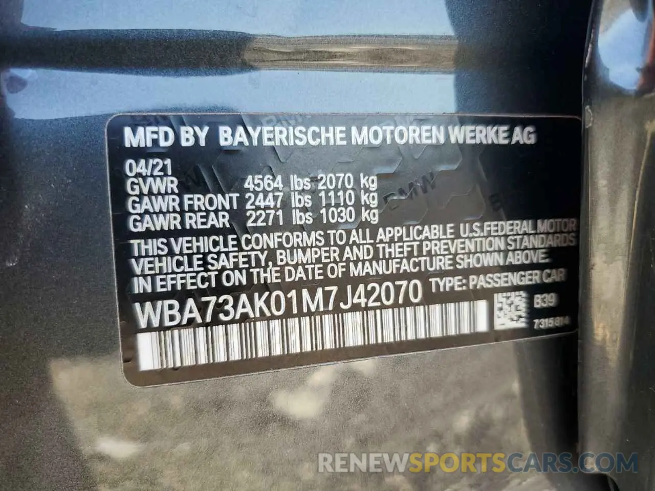 13 Photograph of a damaged car WBA73AK01M7J42070 BMW 2 SERIES 2021