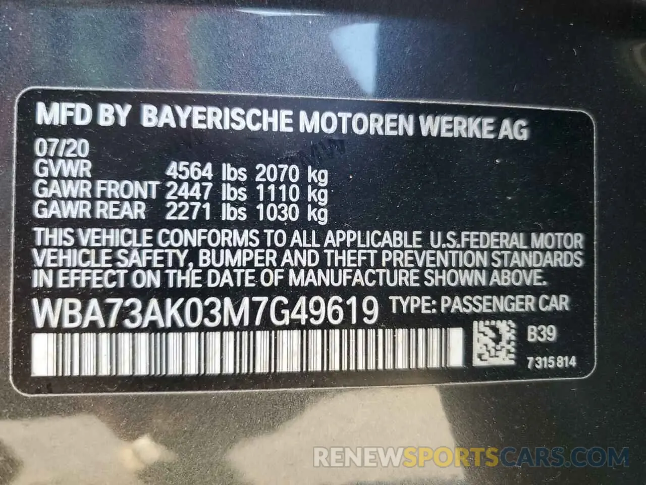 12 Photograph of a damaged car WBA73AK03M7G49619 BMW 2 SERIES 2021