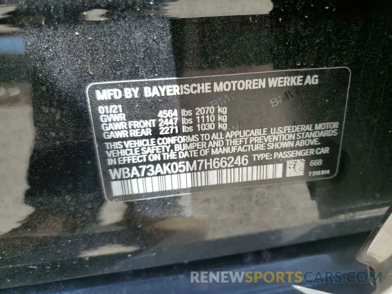 10 Photograph of a damaged car WBA73AK05M7H66246 BMW 2 SERIES 2021