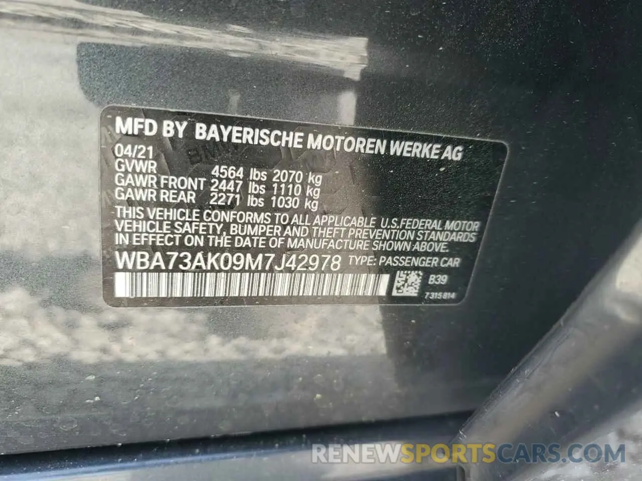14 Photograph of a damaged car WBA73AK09M7J42978 BMW 2 SERIES 2021