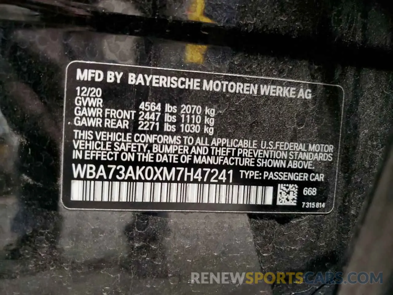 12 Photograph of a damaged car WBA73AK0XM7H47241 BMW 2 SERIES 2021