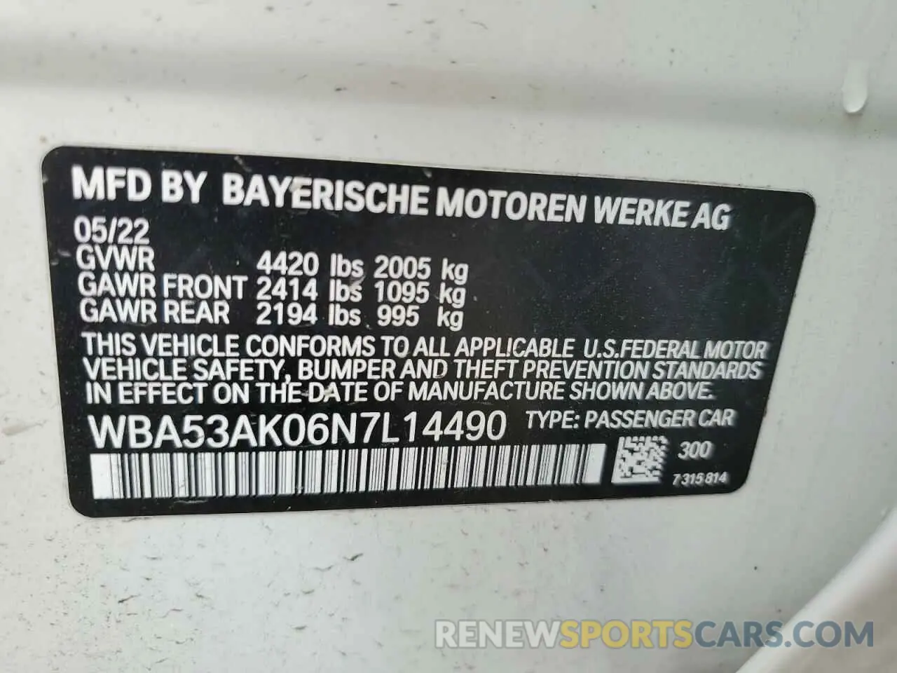 13 Photograph of a damaged car WBA53AK06N7L14490 BMW 2 SERIES 2022