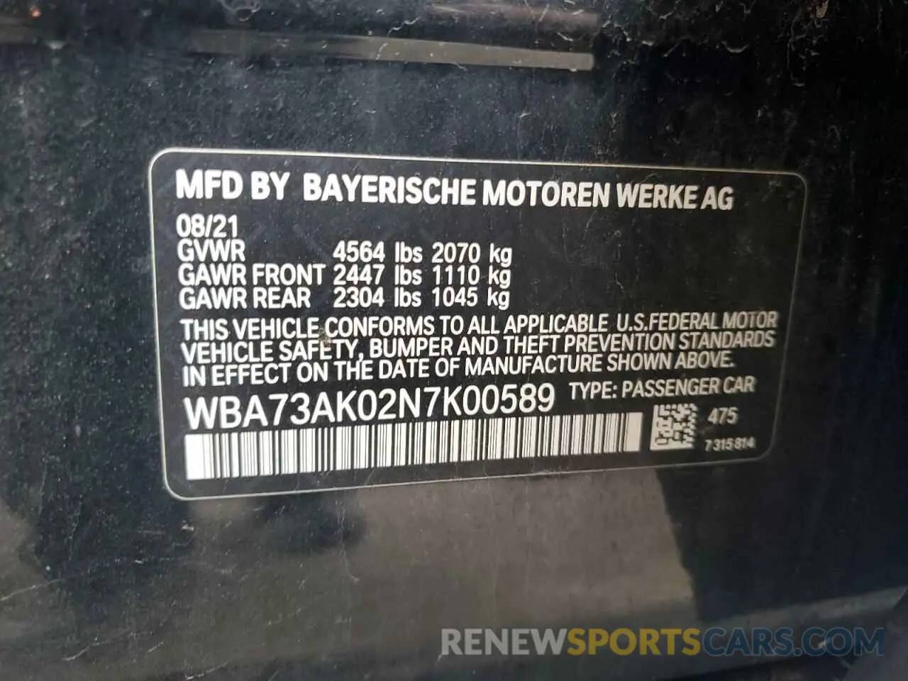 12 Photograph of a damaged car WBA73AK02N7K00589 BMW 2 SERIES 2022
