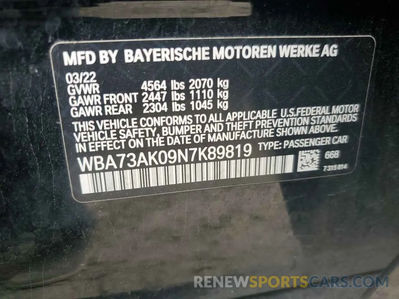 12 Photograph of a damaged car WBA73AK09N7K89819 BMW 2 SERIES 2022