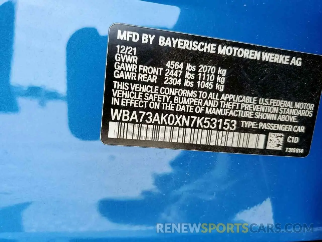 13 Photograph of a damaged car WBA73AK0XN7K53153 BMW 2 SERIES 2022