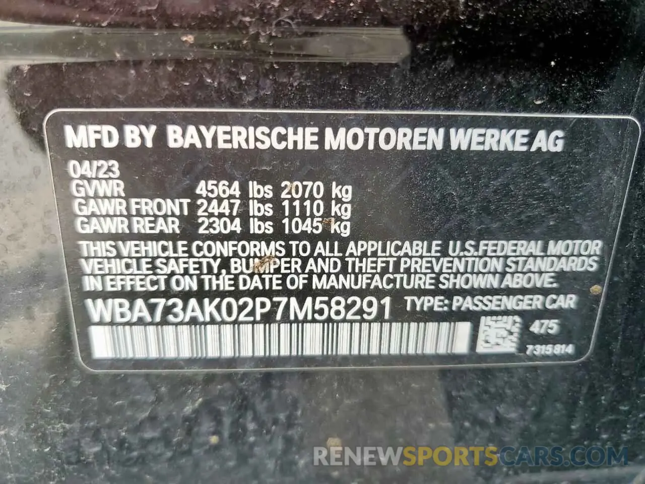 13 Photograph of a damaged car WBA73AK02P7M58291 BMW 2 SERIES 2023