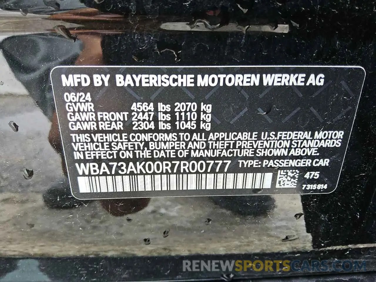 12 Photograph of a damaged car WBA73AK00R7R00777 BMW 2 SERIES 2024