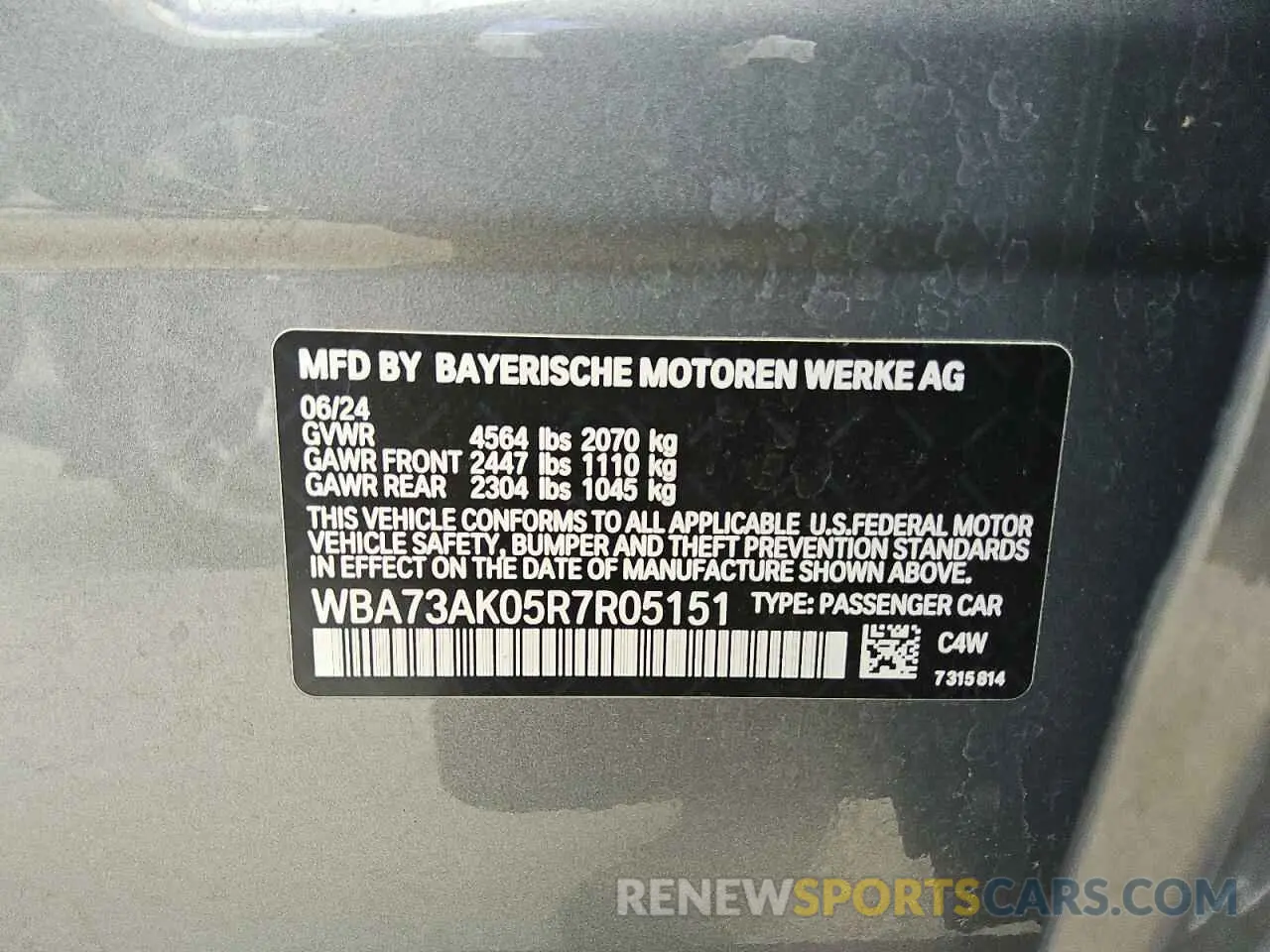 12 Photograph of a damaged car WBA73AK05R7R05151 BMW 2 SERIES 2024