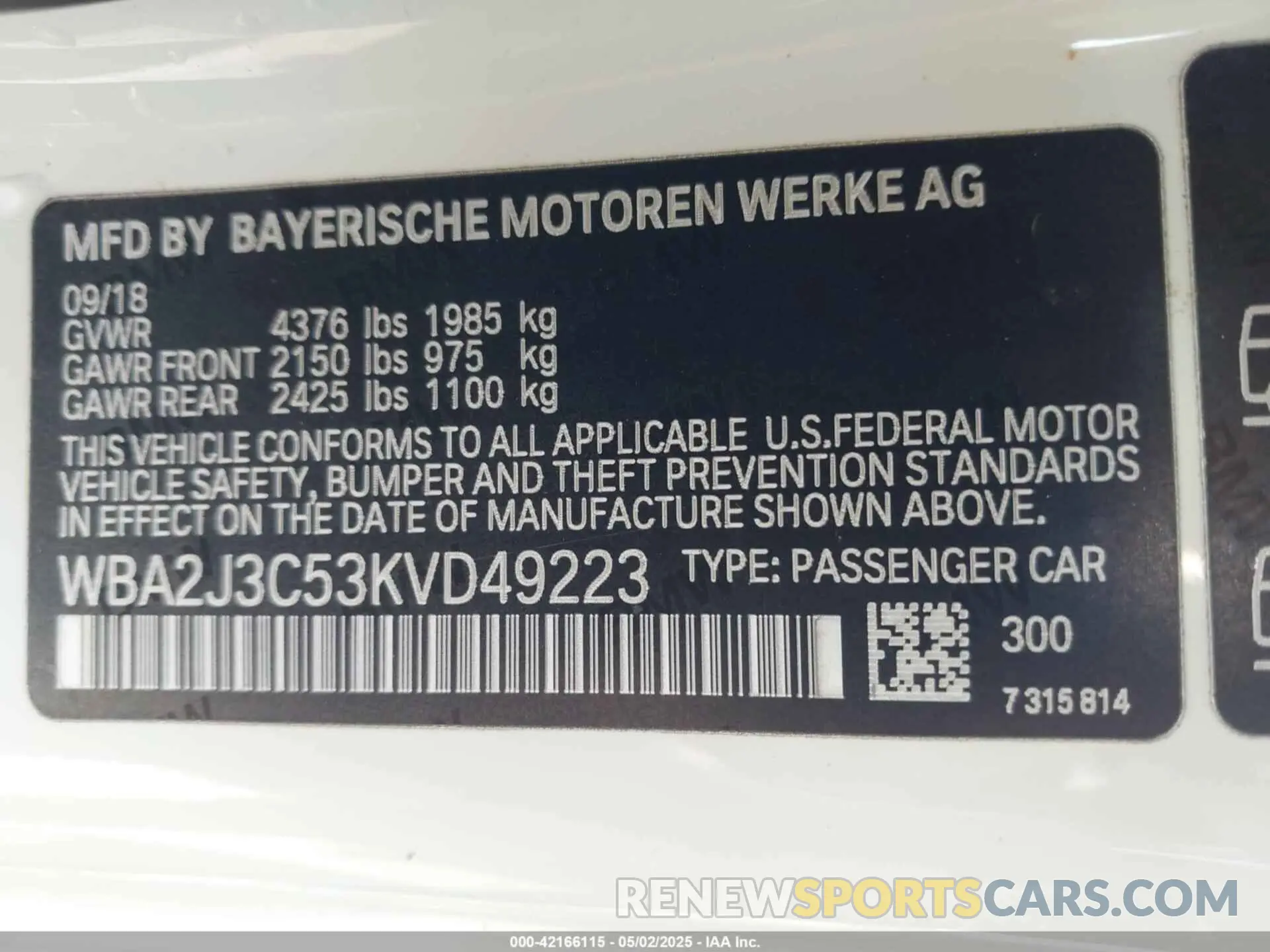 9 Photograph of a damaged car WBA2J3C53KVD49223 BMW 230I 2019