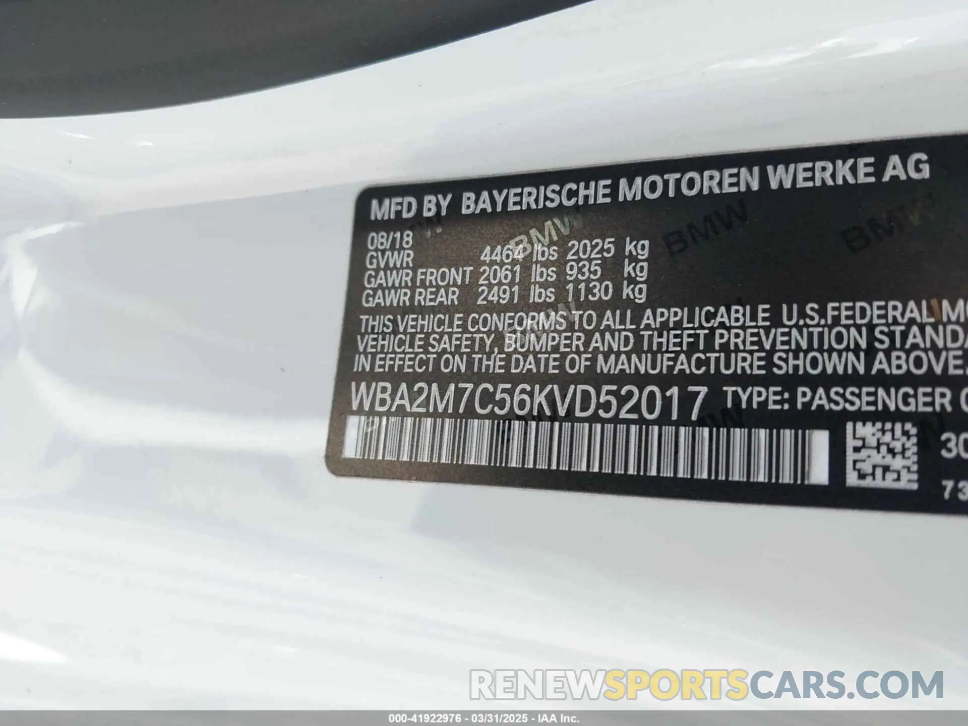 9 Photograph of a damaged car WBA2M7C56KVD52017 BMW 230I 2019