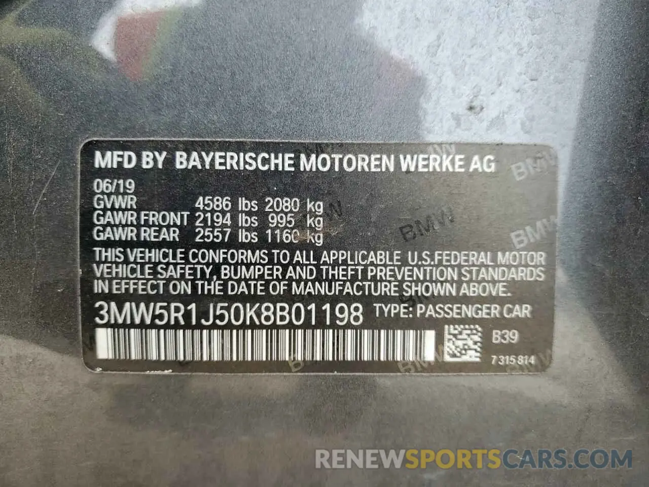 13 Photograph of a damaged car 3MW5R1J50K8B01198 BMW 3 SERIES 2019