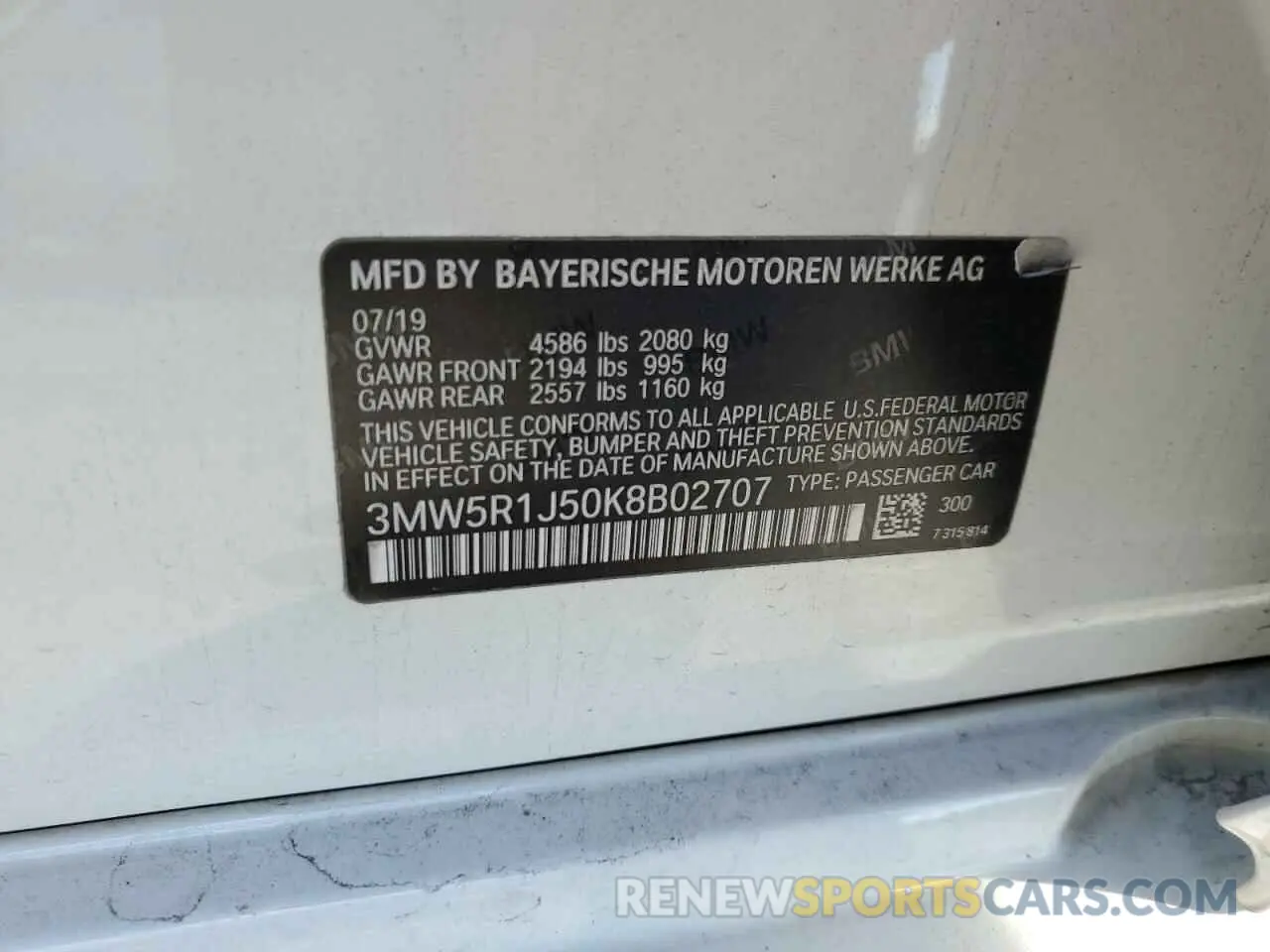 12 Photograph of a damaged car 3MW5R1J50K8B02707 BMW 3 SERIES 2019