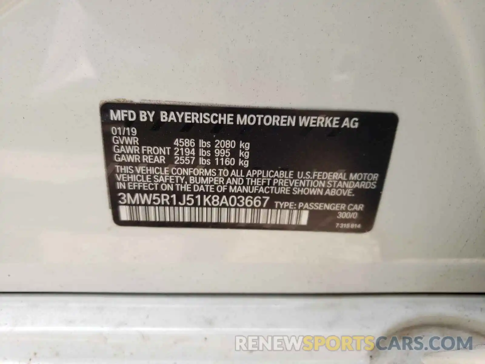 10 Photograph of a damaged car 3MW5R1J51K8A03667 BMW 3 SERIES 2019