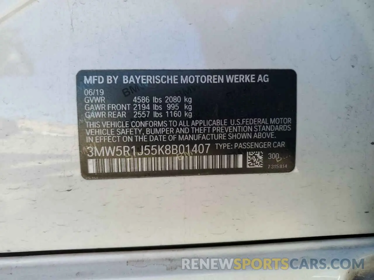 13 Photograph of a damaged car 3MW5R1J55K8B01407 BMW 3 SERIES 2019
