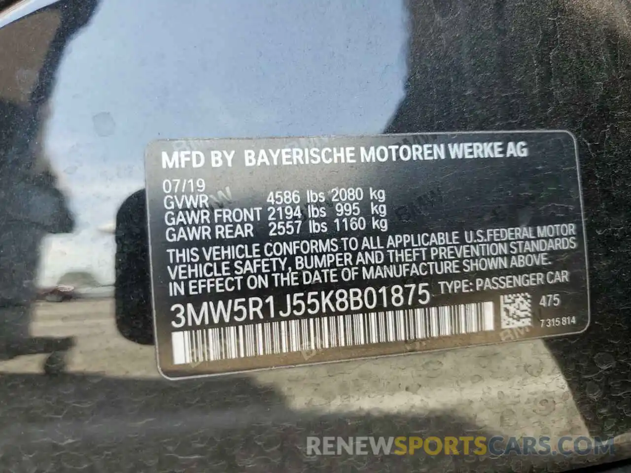 12 Photograph of a damaged car 3MW5R1J55K8B01875 BMW 3 SERIES 2019