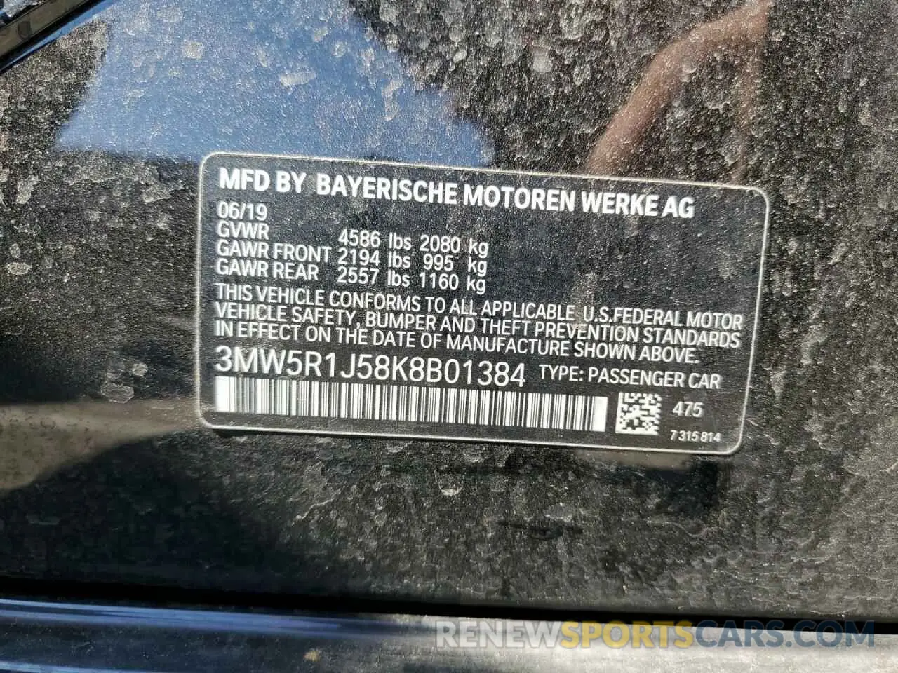 13 Photograph of a damaged car 3MW5R1J58K8B01384 BMW 3 SERIES 2019