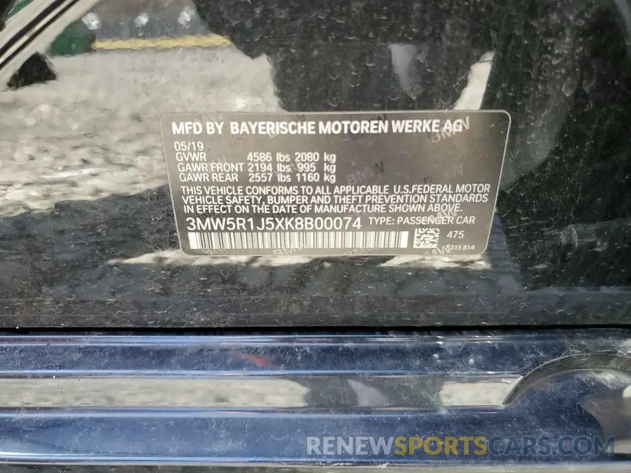 12 Photograph of a damaged car 3MW5R1J5XK8B00074 BMW 3 SERIES 2019