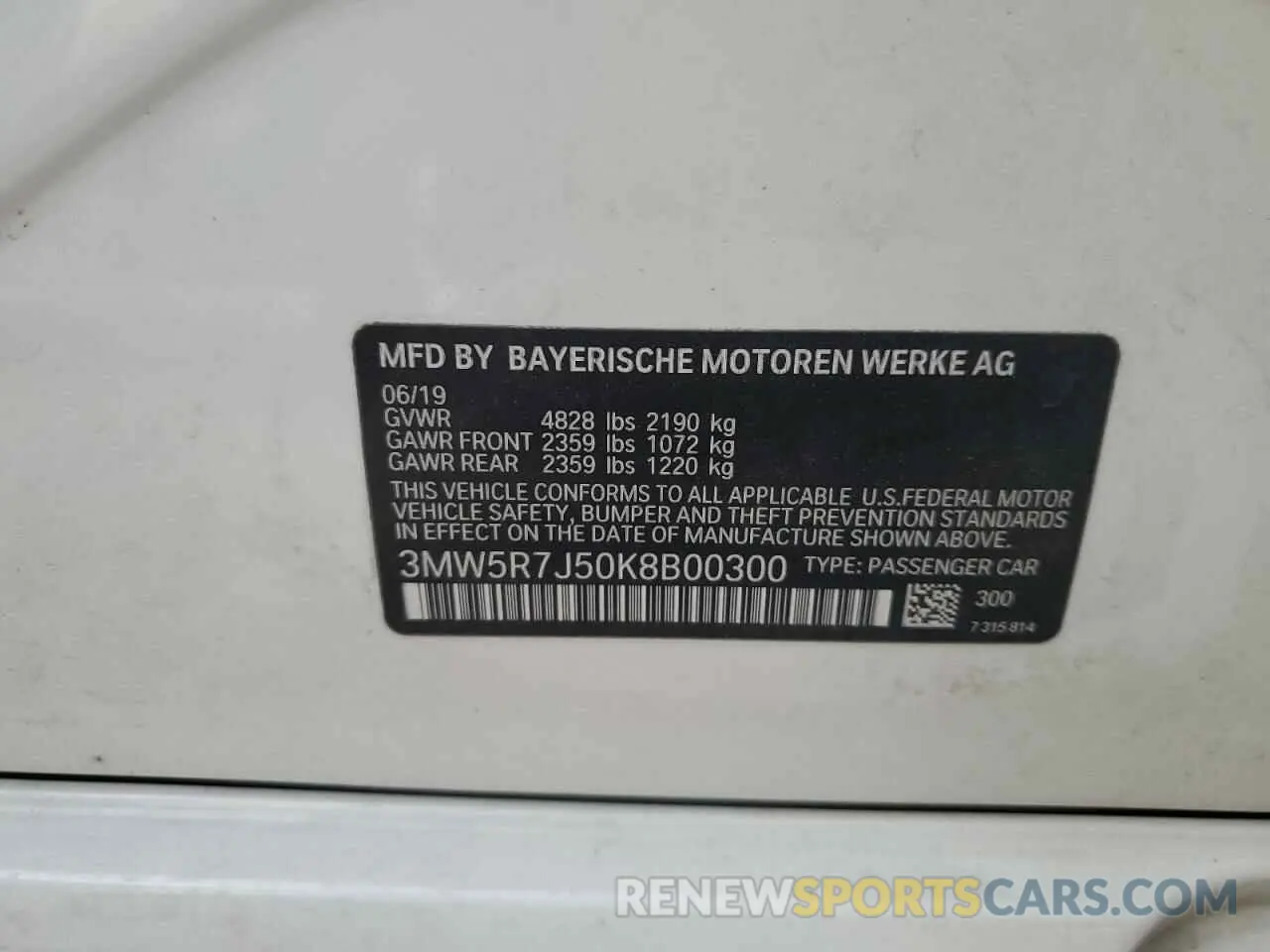 12 Photograph of a damaged car 3MW5R7J50K8B00300 BMW 3 SERIES 2019