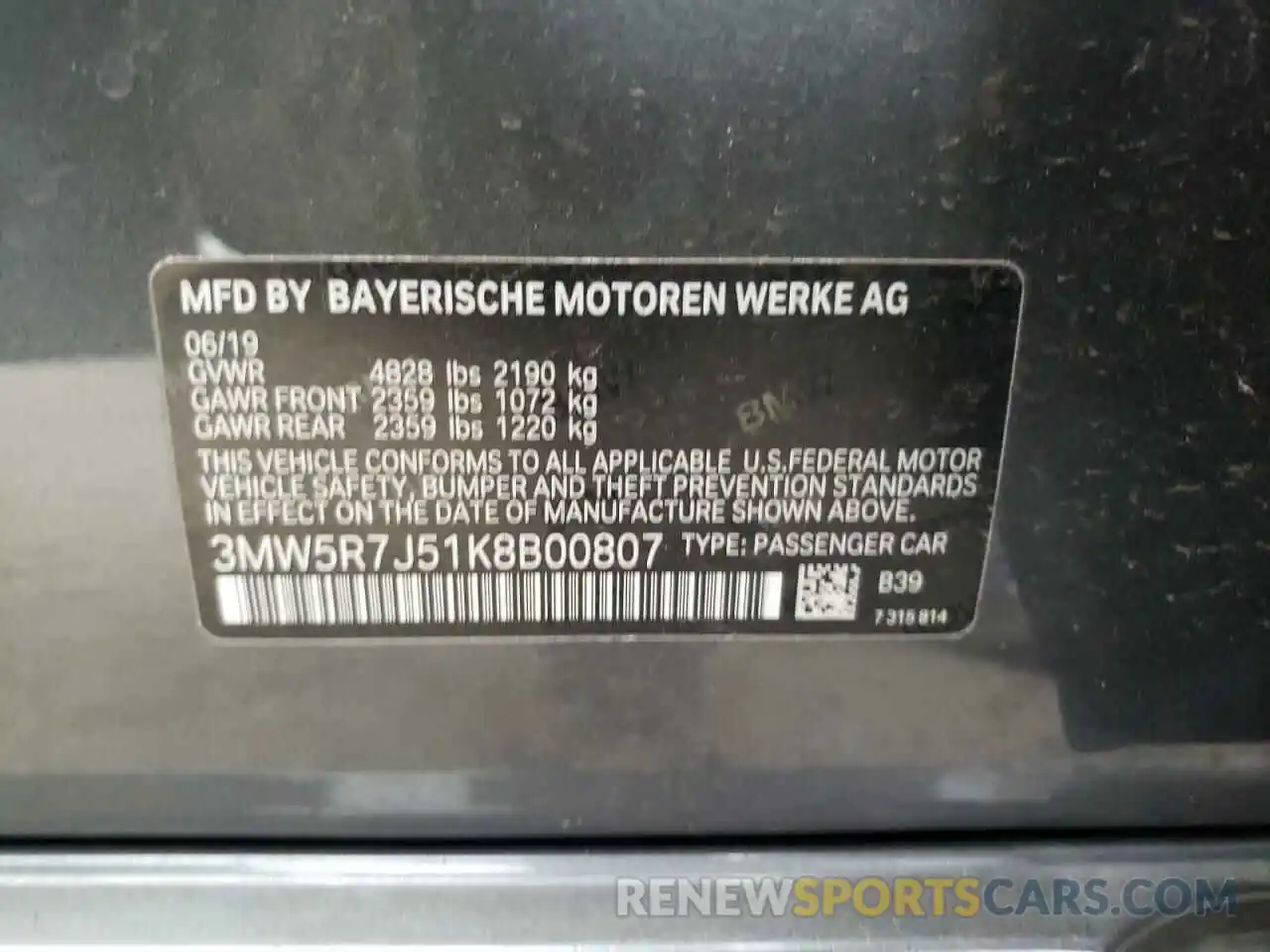 10 Photograph of a damaged car 3MW5R7J51K8B00807 BMW 3 SERIES 2019