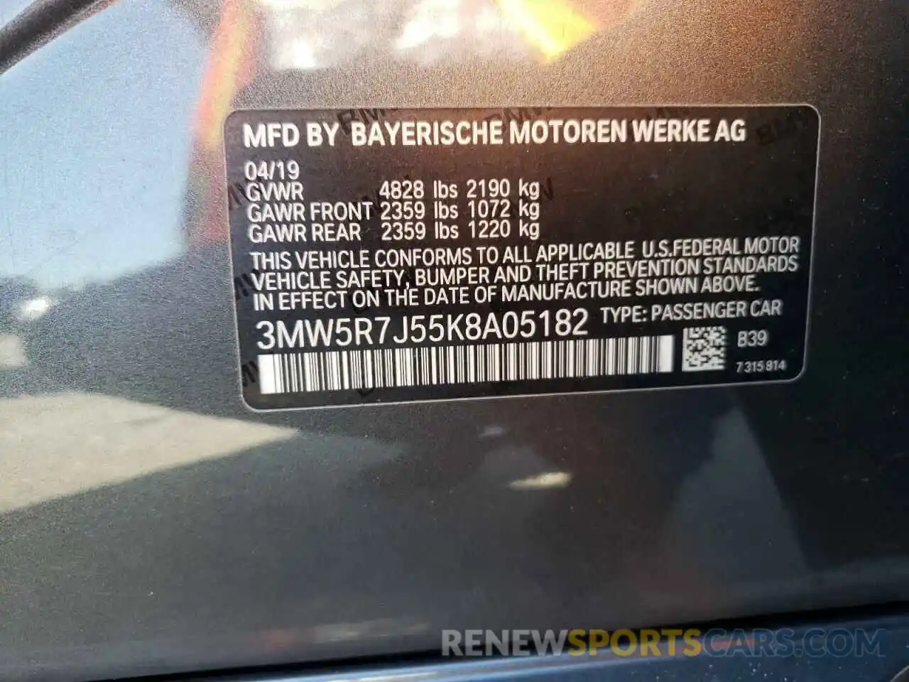 10 Photograph of a damaged car 3MW5R7J55K8A05182 BMW 3 SERIES 2019