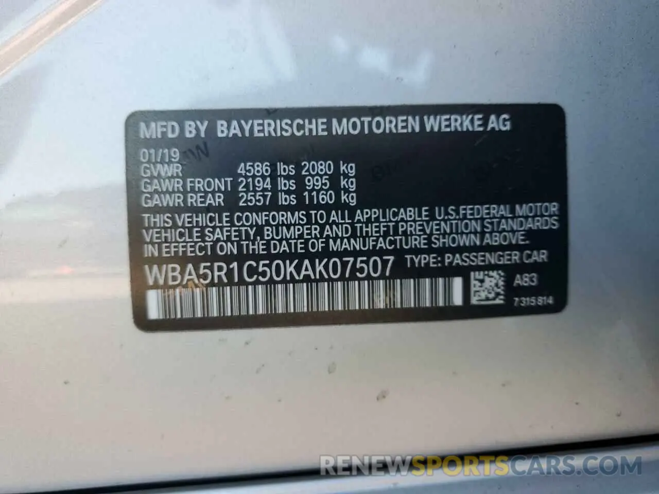 12 Photograph of a damaged car WBA5R1C50KAK07507 BMW 3 SERIES 2019