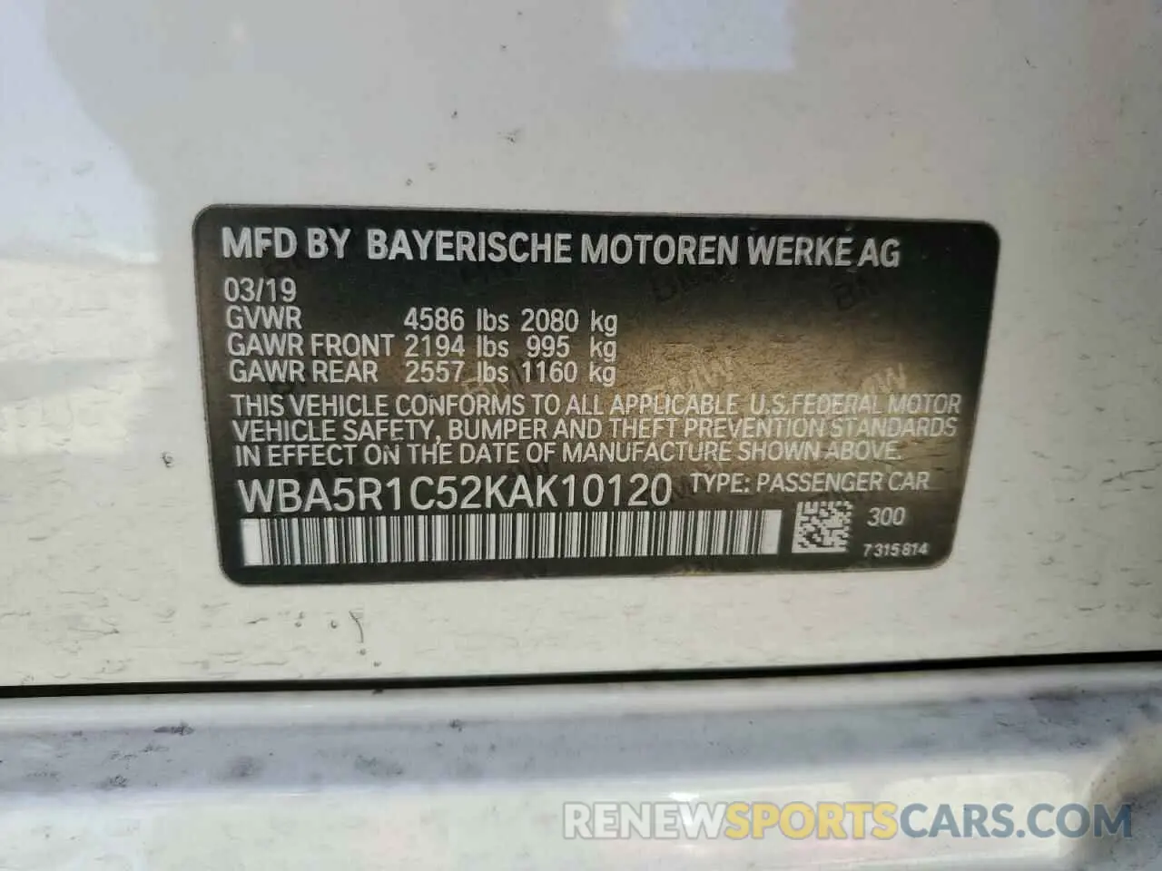 12 Photograph of a damaged car WBA5R1C52KAK10120 BMW 3 SERIES 2019