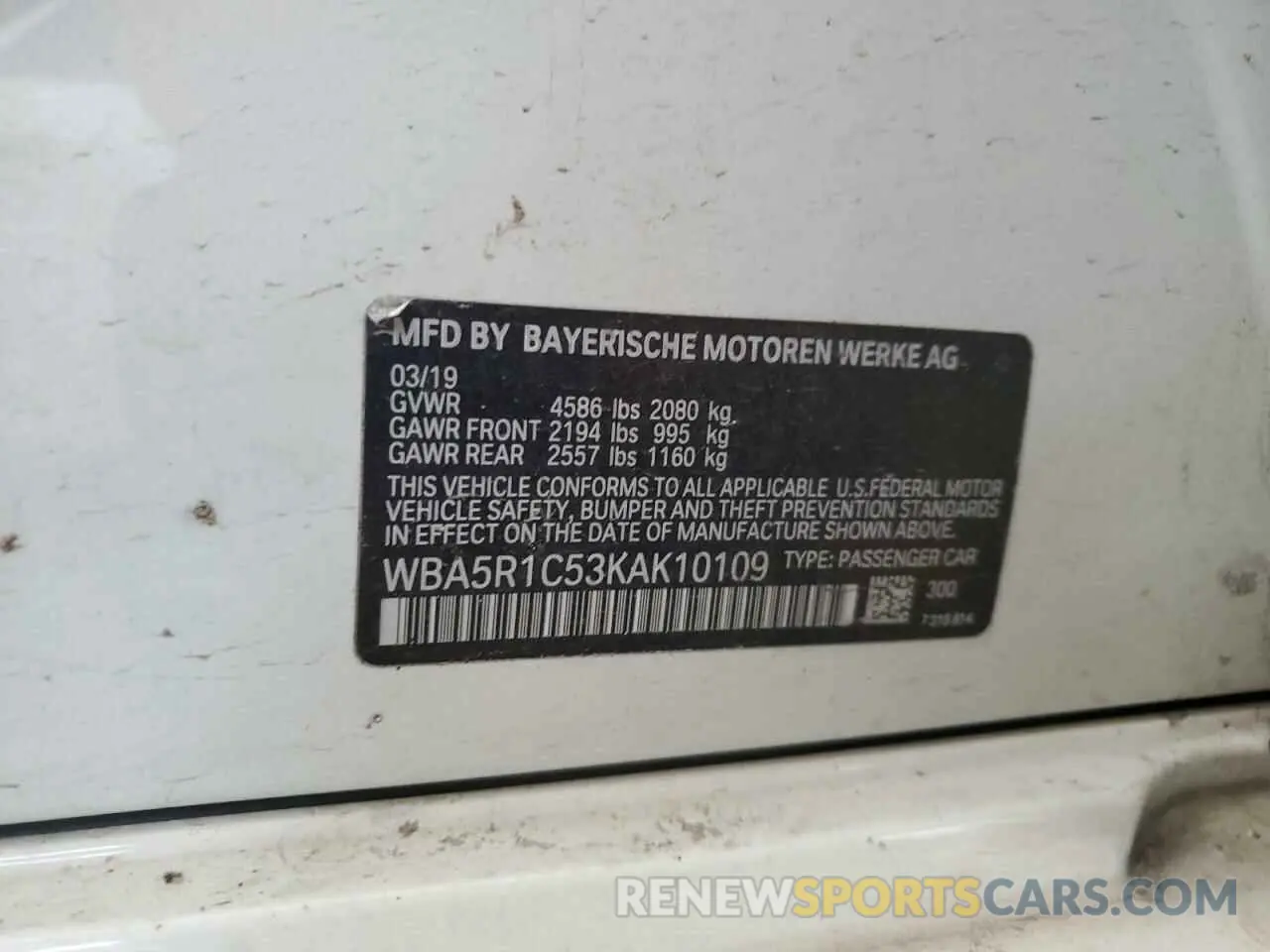 12 Photograph of a damaged car WBA5R1C53KAK10109 BMW 3 SERIES 2019