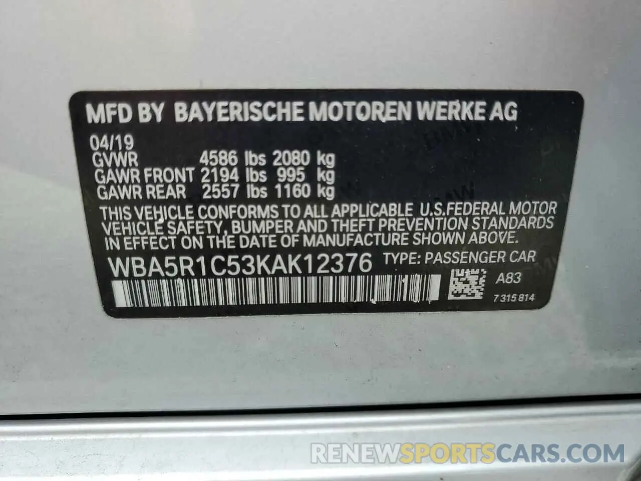 13 Photograph of a damaged car WBA5R1C53KAK12376 BMW 3 SERIES 2019