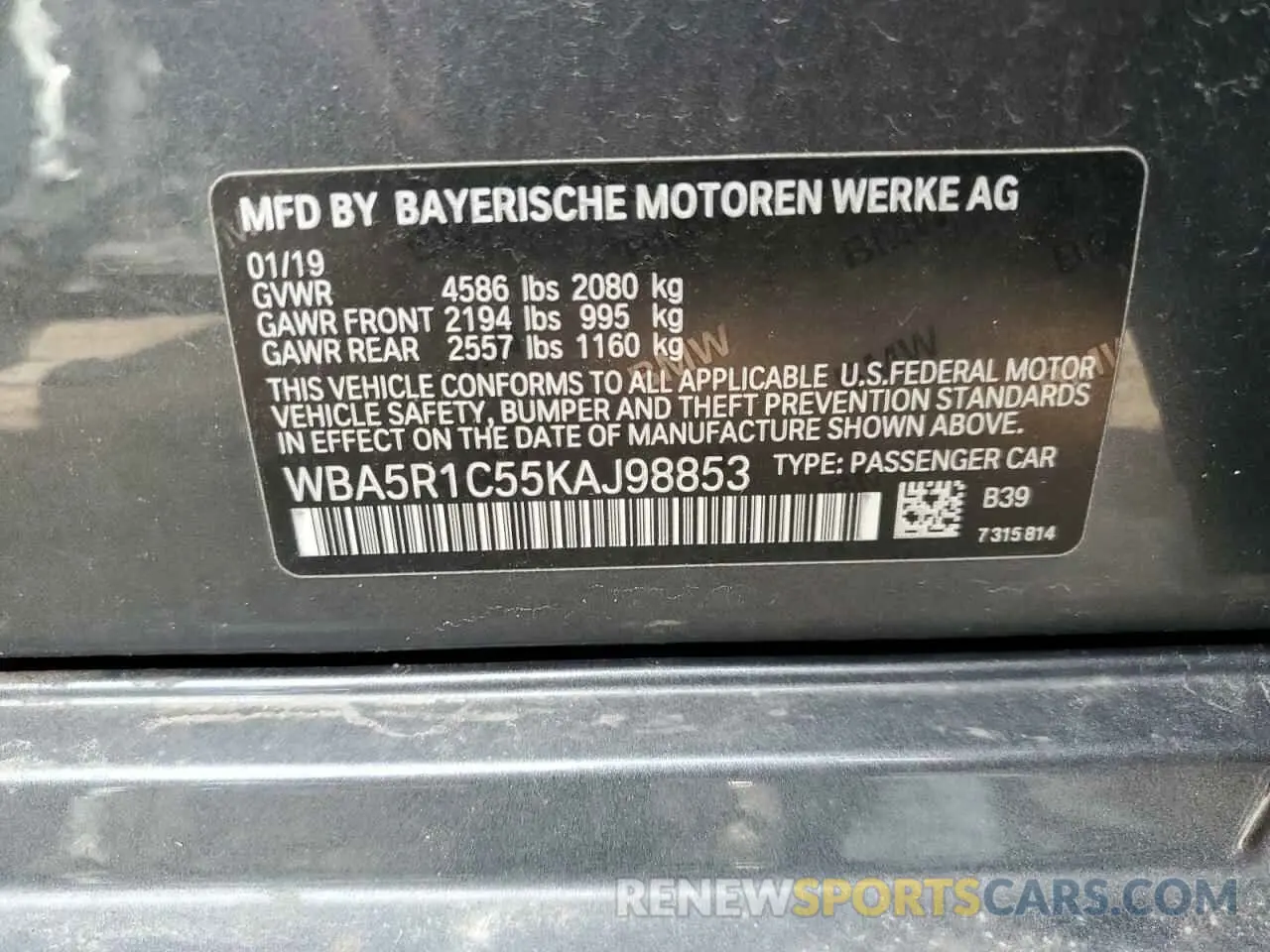 13 Photograph of a damaged car WBA5R1C55KAJ98853 BMW 3 SERIES 2019