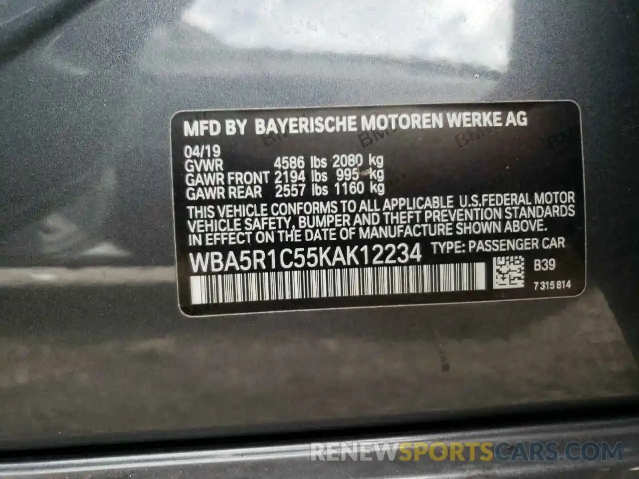 10 Photograph of a damaged car WBA5R1C55KAK12234 BMW 3 SERIES 2019