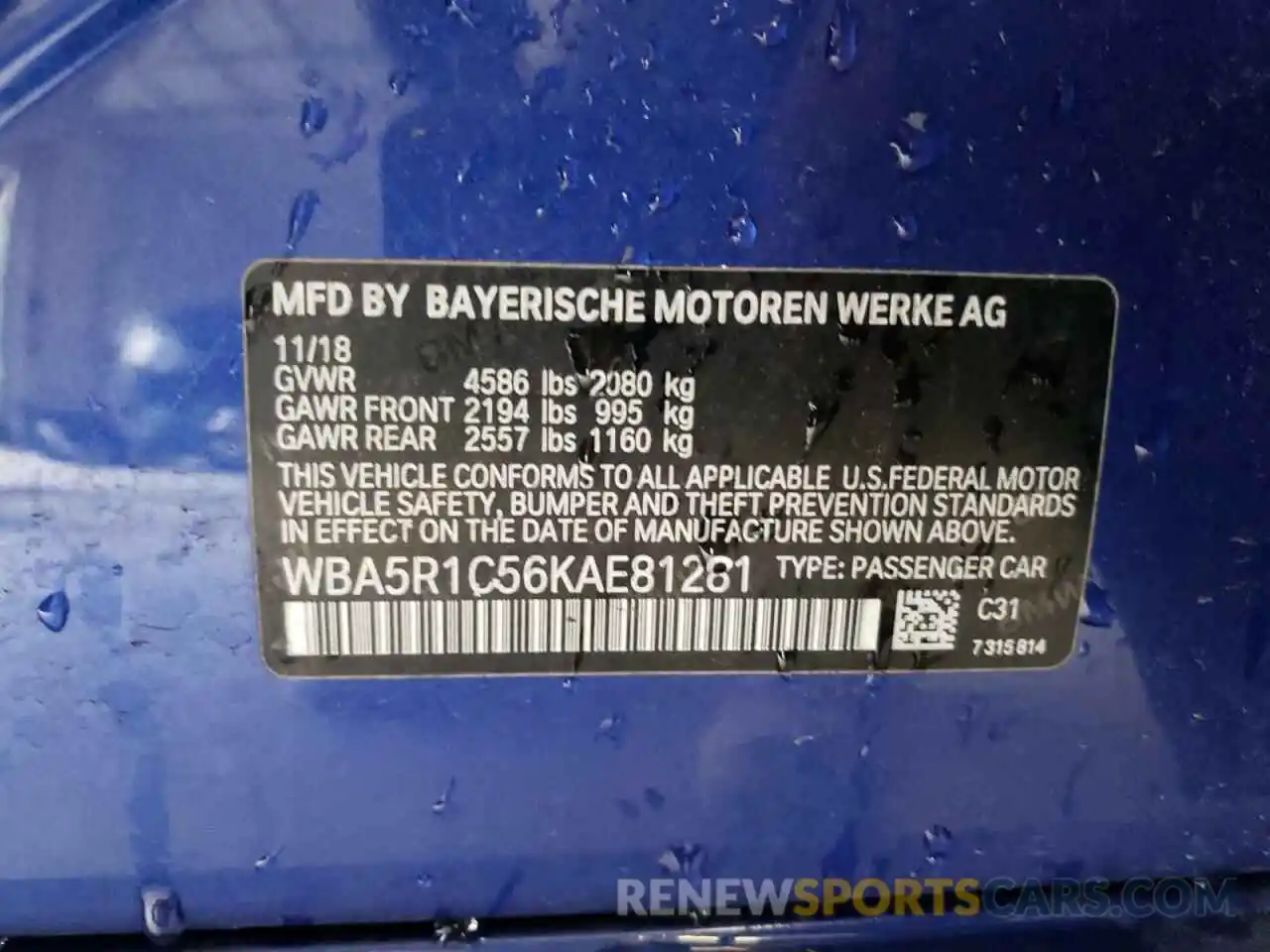 10 Photograph of a damaged car WBA5R1C56KAE81281 BMW 3 SERIES 2019