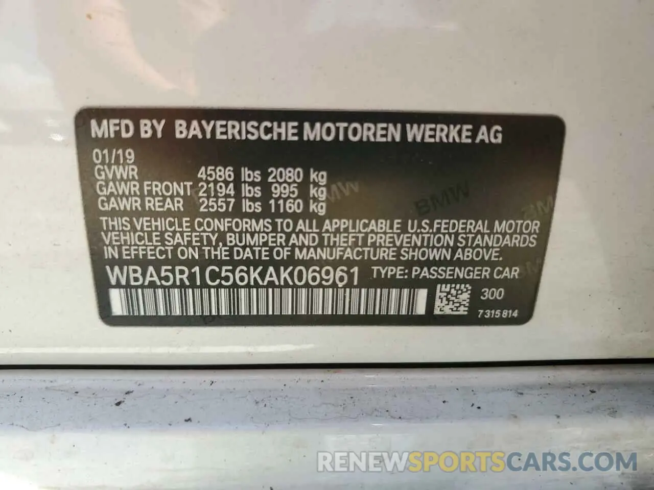 12 Photograph of a damaged car WBA5R1C56KAK06961 BMW 3 SERIES 2019