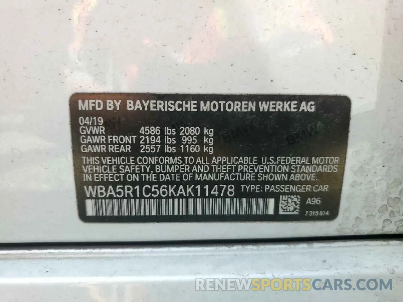 13 Photograph of a damaged car WBA5R1C56KAK11478 BMW 3 SERIES 2019