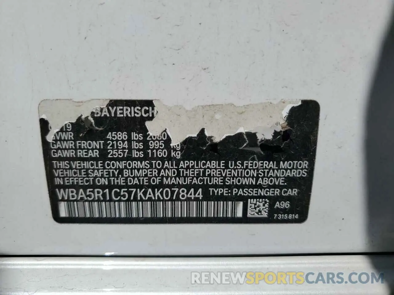 12 Photograph of a damaged car WBA5R1C57KAK07844 BMW 3 SERIES 2019