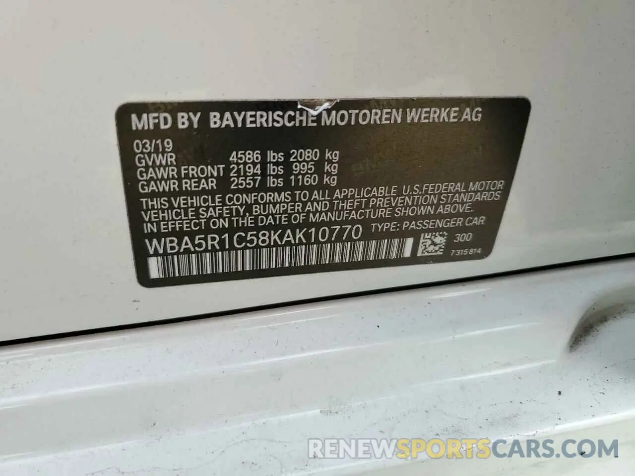 12 Photograph of a damaged car WBA5R1C58KAK10770 BMW 3 SERIES 2019