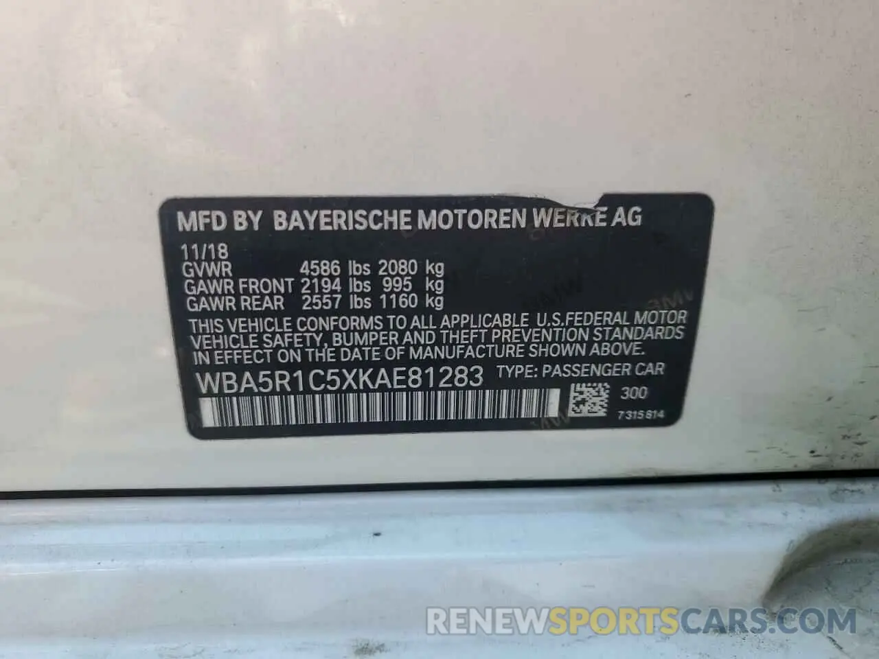 12 Photograph of a damaged car WBA5R1C5XKAE81283 BMW 3 SERIES 2019