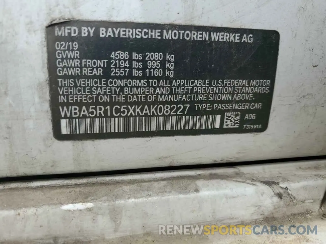 13 Photograph of a damaged car WBA5R1C5XKAK08227 BMW 3 SERIES 2019