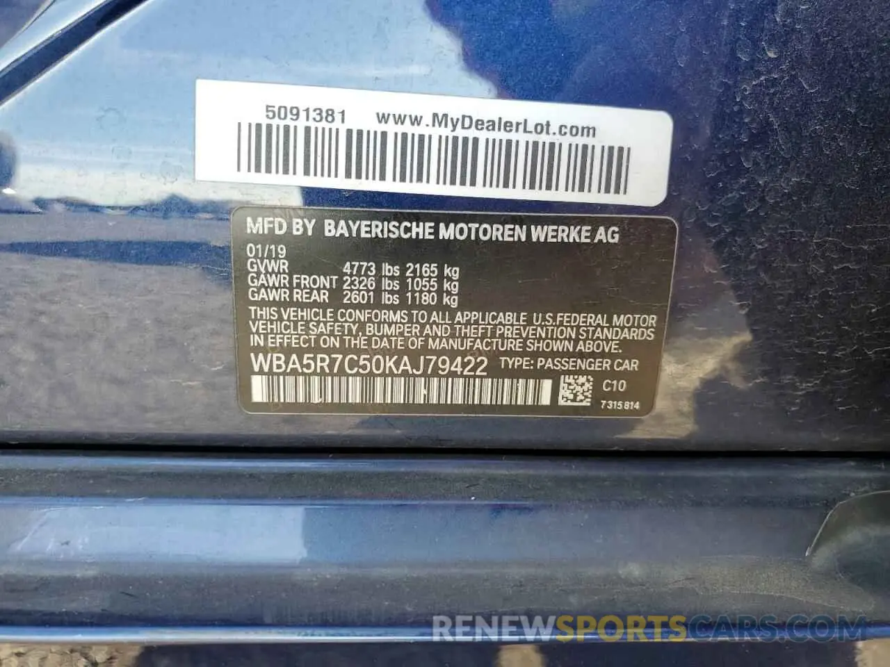 12 Photograph of a damaged car WBA5R7C50KAJ79422 BMW 3 SERIES 2019
