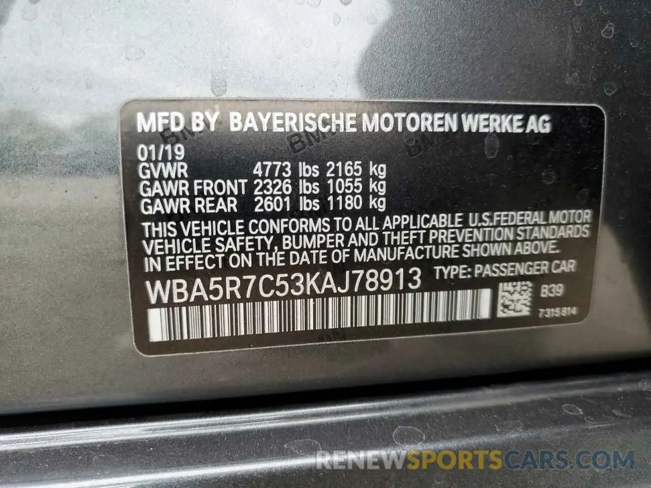 12 Photograph of a damaged car WBA5R7C53KAJ78913 BMW 3 SERIES 2019